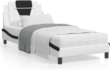 vidaXL Rama łóżka z zagłówkiem biało-czarna 90x200cm sztuczna skóra (3208074)