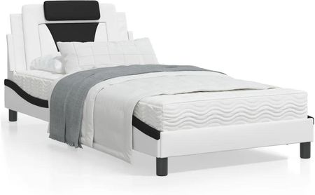 vidaXL Rama łóżka z zagłówkiem biało-czarna 100x200 cm ekoskóra (3208081)