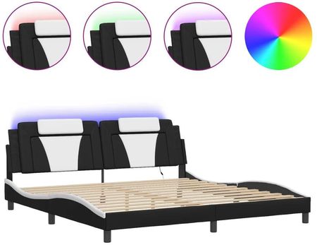 vidaXL Rama łóżka z LED czarno-biała 200x200 cm sztuczna skóra (3214048)