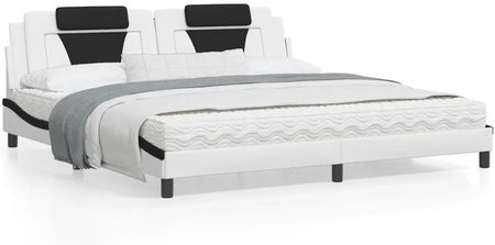 vidaXL Rama łóżka z zagłówkiem biało-czarna 200x200 cm ekoskóra (3208123)