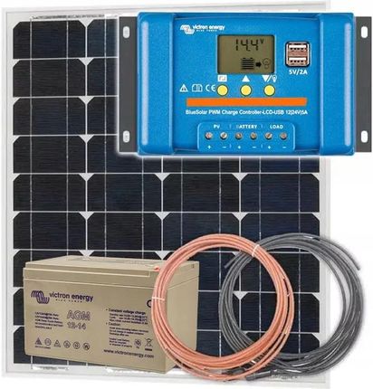 Panel słoneczny 55W i akumulator AGM 14Ah z regulatorem LCD