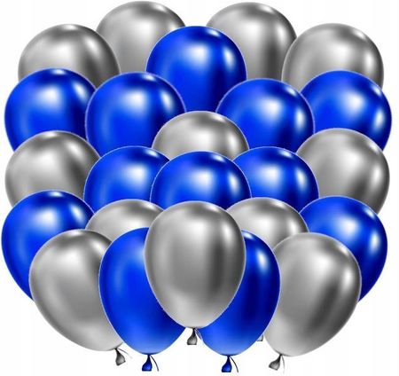 Balony Srebrne Niebieskie Hel Metaliczne 25 Szt
