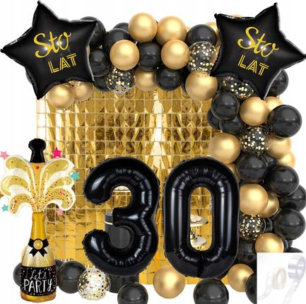 Tło Ścianka Urodzinowa Na 30 Urodziny Do Zdjęć Złoto Czarny Balony