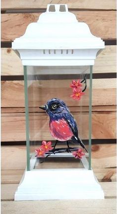 Znicz Ręcznie Malowany Piękny Ptak. Znicz Artystyczny Handmade 