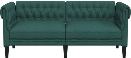 vidaXL Sofa Chesterfield dwuosobowa ciemnozielona obita tkaniną (372551) - zdjęcie 2