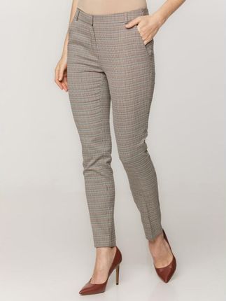 Spodnie garniturowe w szaro-brązową pepitkę