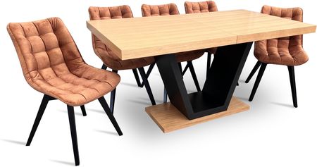 Zestaw do salonu stół z krzesłami styl loft stół rozkładany SJ80 160/90 + 2x40 cm wkładka + 6 krzeseł Piko