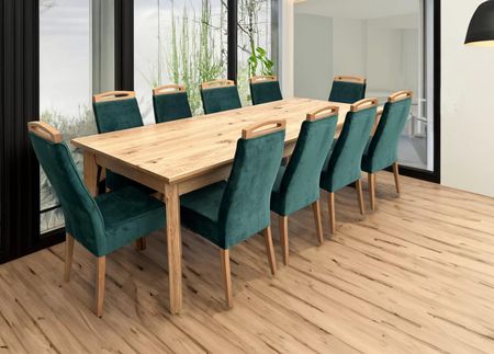 Zestaw mebli: Stół rozkładany, stół dębowy 250/100 + 3×50 cm LUIS Max w stylu LOFT + 10 krzeseł K136