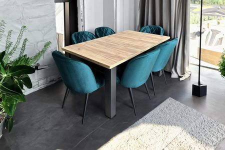ZESTAW MEBLI: Designerski Stół rozkładany Forte Artisan 160/90 + 4x 50 cm + 8 krzeseł Pepitka