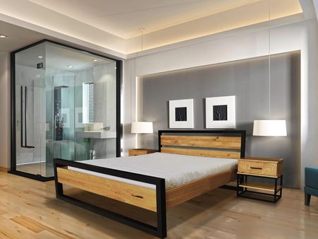 Zestaw mebli do sypialni: Łóżko metalowe 160x200 cm + szafki nocne 1S1P Karmel, loft