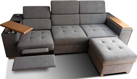 Trzyosobowa sofa Luksor Relax z regulowanymi zagłówkami, półką pod laptop i wysuwanym barkiem
