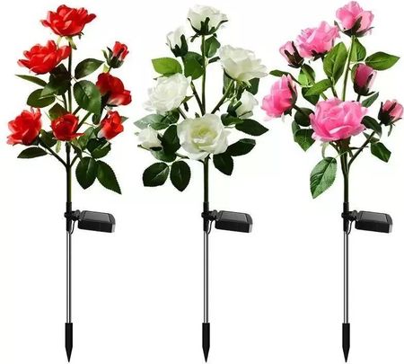 2X Róże Solarne Bukiet Pięciu Róż Z Podświetleniem Do Wbicia W Grunt Różowe