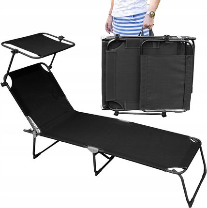 Jumi Długi Składany Leżak Ogrodowy Z Zadaszeniem Szary Aluminium Fotel Plażowy