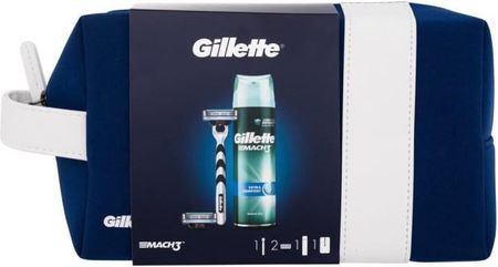 Gillette Mach3 Maszynka do golenia 1szt + wymienne głowice 2szt. + żel do golenia 75ml + kosmetyczka