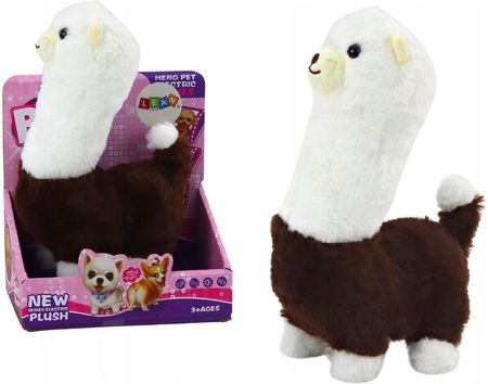 Lean Toys Interaktywne Zwierzątko Lama Alpaka Chodzi Gra Brązowa 23Cm