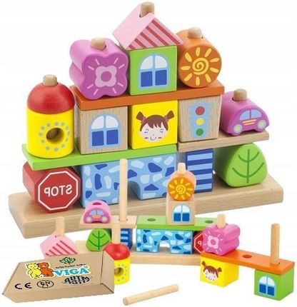Viga Toys Drewniane Klocki Dla Najmłodszych Dzieci Przedszkolaków Układanka Sorter 18M+ Zabawka Montessori