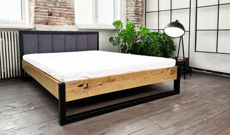 Łóżko metalowe 180x200 cm łóżko do sypialni Karmel II LOFT z tapicerowanym zagłowiem