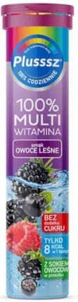 Plusssz MULTIWITAMINA 100% Polski Lek Z sokiem owocowym 3 smaki - 20 tabletek musujących - Owoce leśne