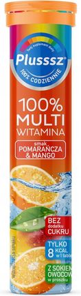 Plusssz MULTIWITAMINA 100% Polski Lek Z sokiem owocowym 3 smaki - 20 tabletek musujących - Pomarańcza & mango