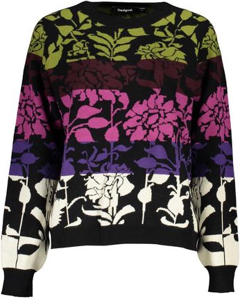 Damski piękny sweter w kontrastowe kwiaty DESIGUAL