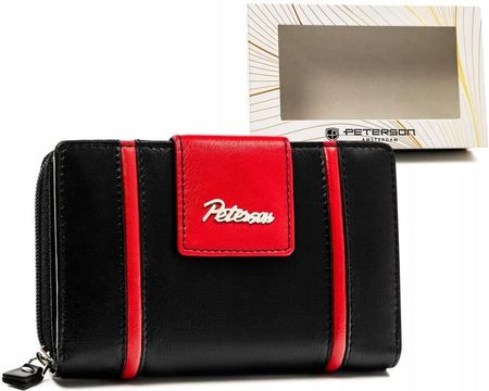 Elegancki skórzany portfel damski na zatrzask i suwak - Peterson