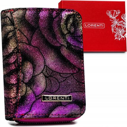 Mały, skórzany portfel damski z kwiatowym wzorem - Lorenti