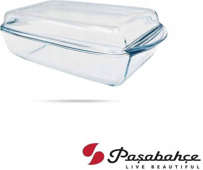 Plat à Four Borcam Pasabahce 40x25 Cm - Verre Résistant Avec Couvercle Rouge