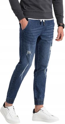 Spodnie męskie Joggery jeansowe z przetarciami niebieskie V3 OM-PADJ-0150 M