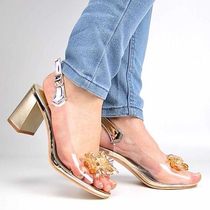 VINCEZA 70102 sandały damskie transparentne na słupku złote Rozmiar: 37