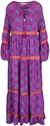 Długa zwiewna sukienka etno w kolorowe wzory jedwab MILANO