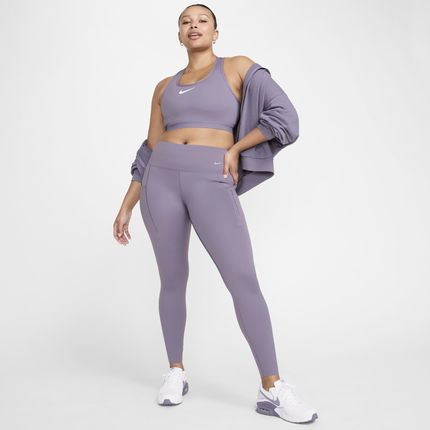 Damskie legginsy o pełnej długości ze średnim stanem i kieszeniami zapewniające mocne wsparcie Nike Go - Fiolet