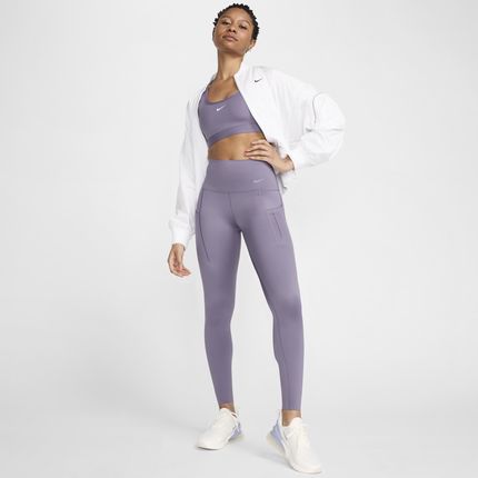 Damskie legginsy o pełnej długości z wysokim stanem i kieszeniami zapewniające mocne wsparcie Nike Go - Fiolet