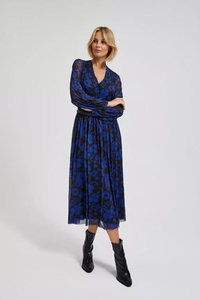 Sukienka z kwiatowym printem i paskiem niebieska 38 od Moodo