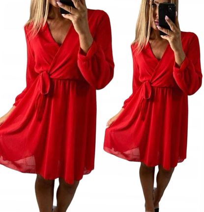 V770 Sukienka Szyfonowa Perla Czerwona r. 46 (3XL)