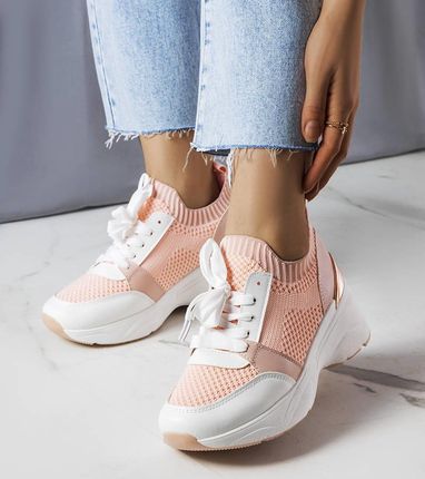 Różowe sneakersy na koturnie Ann