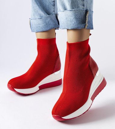 Czerwone sneakersy na koturnie z tkaniny Casgio