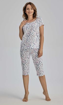 Piżama damska,wzór,krótki rękaw,spodnie3/4   (406 lwendowy róz, M/40)