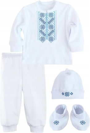 Ubranko niemowlęce do chrztu 62 komplet Haftowany bawełna biały niebieski