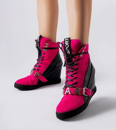 Różowo-czarne sneakersy na koturnie Pugliesi