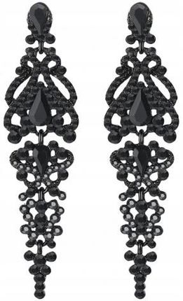 Fashion Jewelry Kolczyki Metalowe Długie Czarne Cyrkonie Kryształki Eleganckie