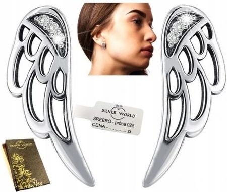 Lovrin Kolczyki Srebrne 925 Na Sztyft. Skrzydła Z Cyrkoniami Swarovski .Zjawiskowe