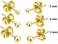 Stainless Steel Kolczyki Złote Kulki Stal Chirurgiczna 3 Pary Set