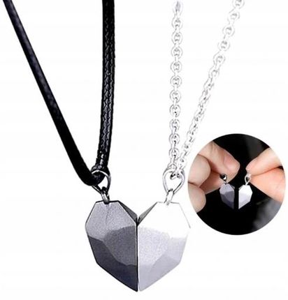 Diamante Naszyjniki Magnetyczny Serce Stalowy Czarny Rzemyk Dla Par Dwie Połówki