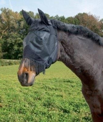 Covalliero Maska Przeciwowadowa Dla Konia Z Uszami I Frędzlami Czarny Roz. Pony