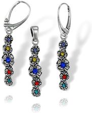 Zdjęcie Norbisrebro Efektowny Srebrny Komplet Z Kolorowymi Cyrkoniami - Czchów