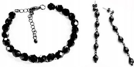 Szebla Czarny Komplet Biżuterii Czeskie Perły Szlifowane Bransoletka I Kolczyki
