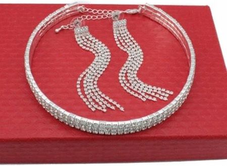 Fashion Jewelery Komplet Biżuterii Srebrnej Z Cyrkoniami 2 Cz Choker Kolczyki Żmijki Premium