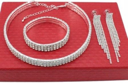 Fashion Jewelery Komplet Biżuterii Srebrnej Z Cyrkoniami 3 Częściowy Choker Rz Premium