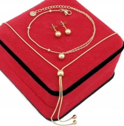 Golden Celebrity Komplet Biżuterii Stal Chirurgiczna Złoty 3 Częściowy Krawatka Kulki