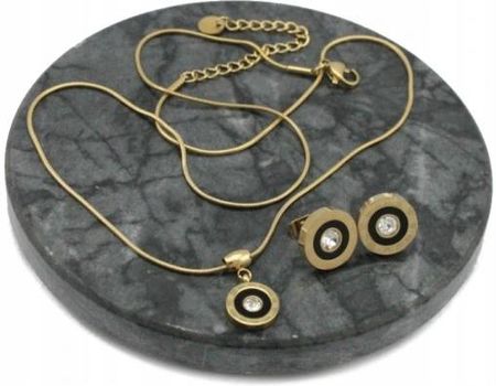 Ttm Xuping Komplet Biżuterii Złotej Stal Chirurgiczna Czarne Oczko Zegar Cyrkonia